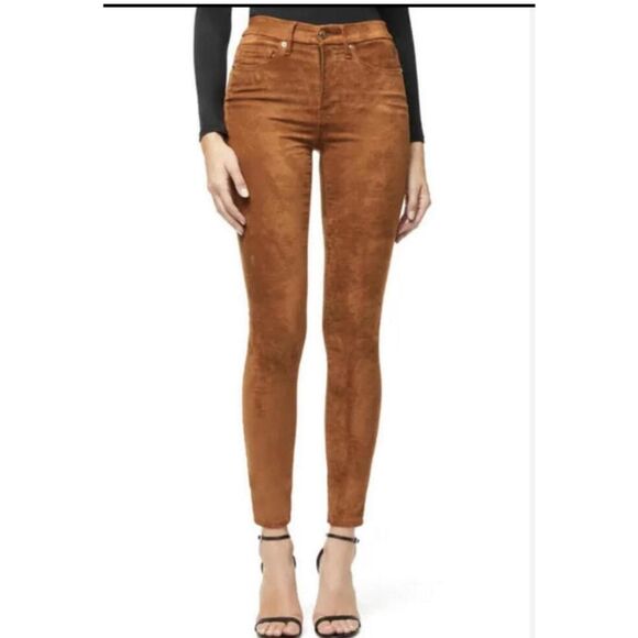 Good‎ American Pants Womens 26 2 Brown Tobacco Faux Suede Skinny High Rise - Picture 1 of 12